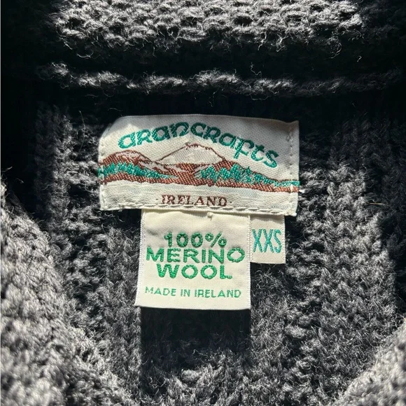 EUC - Aran Crafts 100% Merino Wool Cable Knit Sweater Coat (Charcoal Gray) - Picture 11 of 12